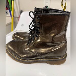 Patent Leather Doc Martens Olive Gold Size 10 Women’s Combat Boots Rare
